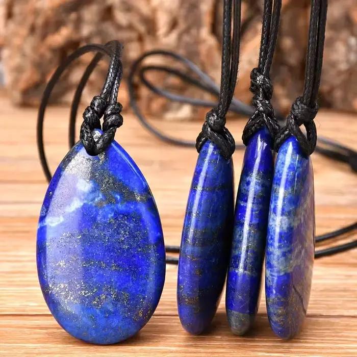 Collier pendentif en lapis-lazuli bohème en forme de larme, style unisexe, tissé à la main, cadeaux de vacances et d'anniversaire