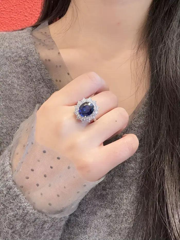 Charmant 6.0CT bague saphir bleu mer coupe ovale éternité Diana tendance populaire mariage Royal bijoux faits à la main pour les femmes offre spéciale