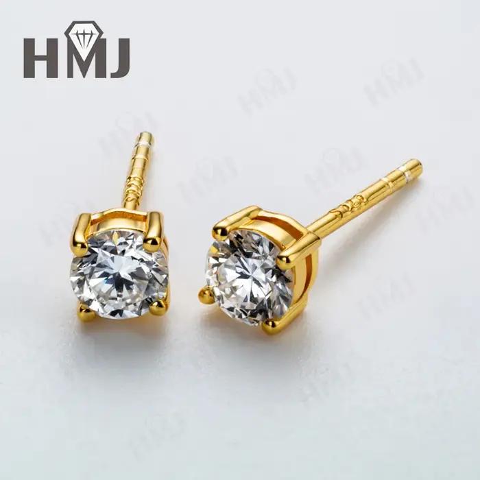 Boucles d'oreilles clous en diamant taille ronde 3mm 4mm en argent sterling 925 plaqué or 18 carats