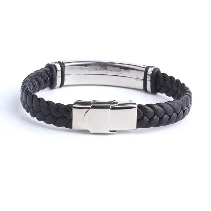 Bracelet en cuir tissé avec message personnalisé acier inoxydable pour homme femme sécurité style punk occassions spéciales