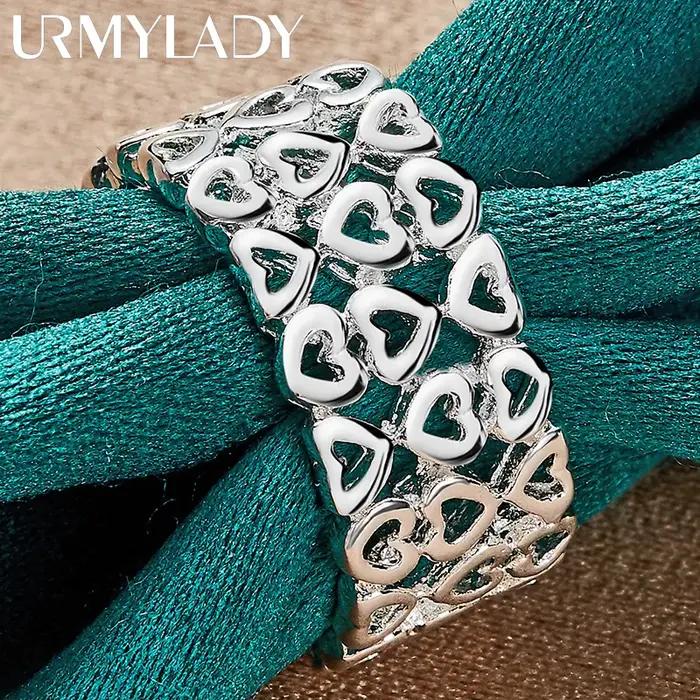 URMYLADY Coeur creux en argent sterling 925 7-10 # Bague pour femmes