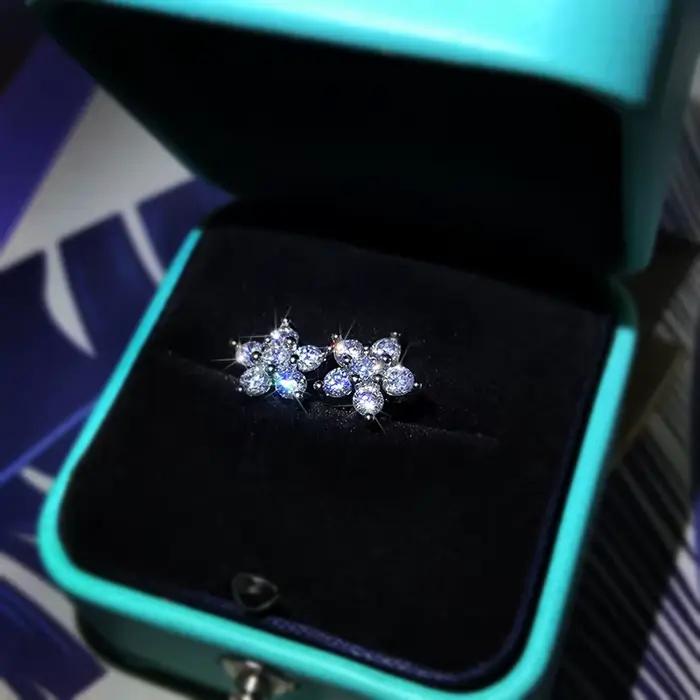 925 boucles d'oreilles en argent Sterling mode plein diamant fleur de prunier boucles d'oreilles personnalité boucles d'oreilles Zirconium diamant bijoux