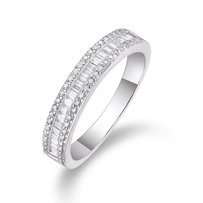Smyoe-Bagues Moissnaite en argent regardé S925 pour femme, coupe émeraude, bandes demi-éternité, bij