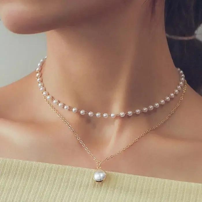 Nouveau Collier Ras-du-Cou Doré Tendance 2026 avec Perles pour Femme et Fille