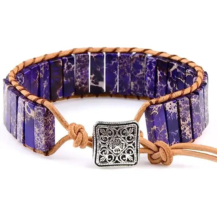 Bracelet en pierre d'empereur coloré pour hommes et femmes, 7 Chakra, corde tressée, Bracelet de poignet tissé, bijoux à la mode, cadeau