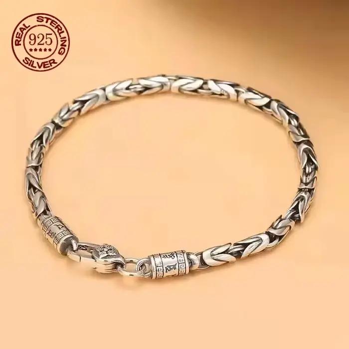 Bracelet en argent sterling S925 motif bambou, vente directe usine, nouvelle collection 2026, style rétro punk, bijou unisexe, cadeau pour hommes et femmes