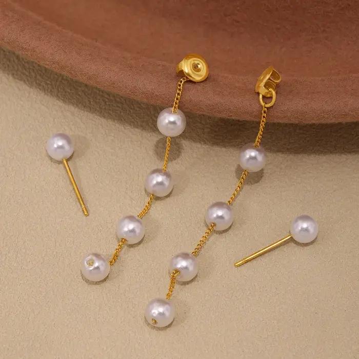 Boucles d'oreilles longues pendantes avec pampilles en perles pour femmes