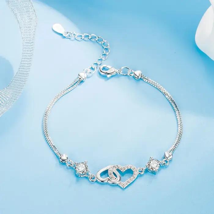 Bracelet en argent Sterling S925 incrusté d'améthyste orné de Zircon en forme de cœur pour femmes, b