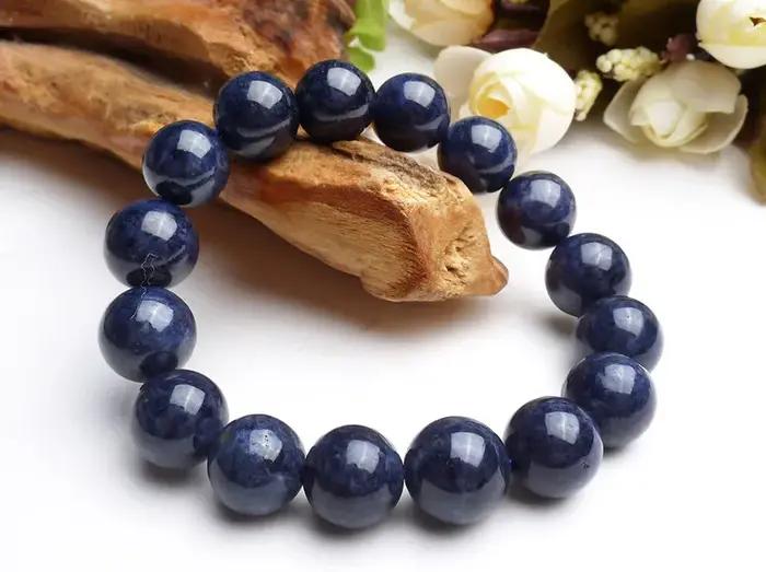 Bracelet en saphir bleu naturel pour femmes et hommes, grandes perles rondes, extensible, occasion spéciale, soirée, élégance, bijou rare, style moderne, cristal et pierre principale, bijoux de luxe, cadeau spécial