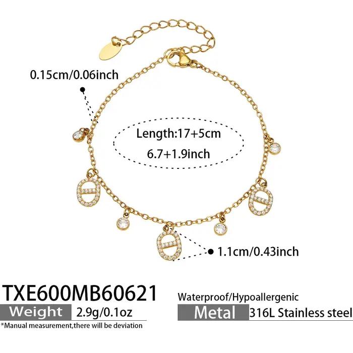 Bracelet à breloques en forme de grains de café plaqué or 18 carats avec zircon pour femmes, chaîne en acier inoxydable, bracelets délicats empilables