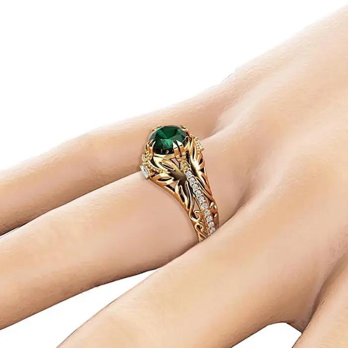 Bague en or 14K sertie d'émeraude naturelle pour femmes occasions spéciales engagement anniversaire mariage fiançailles
