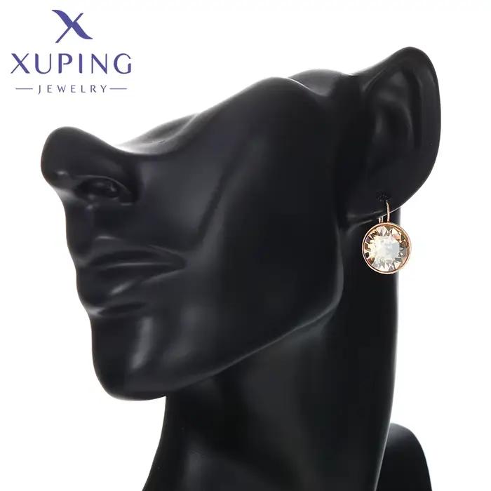 Bijoux Xuping, nouveaux charms élégants et tendance, boucles d'oreilles rondes en cristal, boucles d'oreilles couleur or pour femmes, cadeau de bijouterie