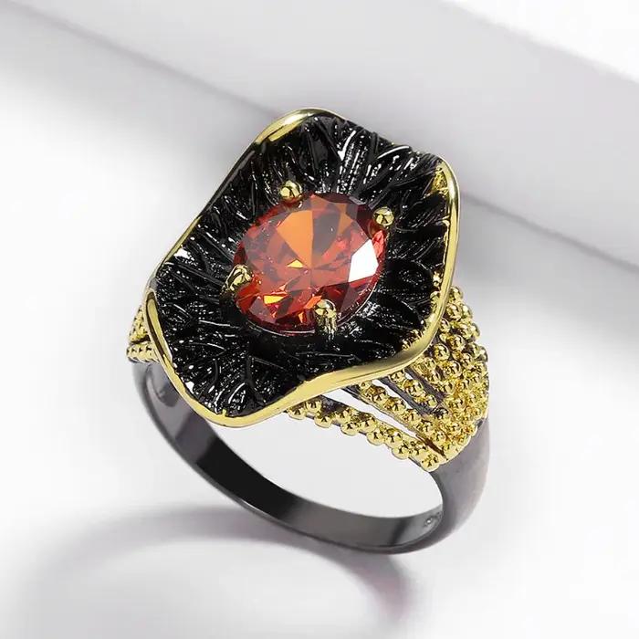 Ensemble de bijoux de forme narpour femme or noir zirconium rouge goutte d'eau engagement luxe classique