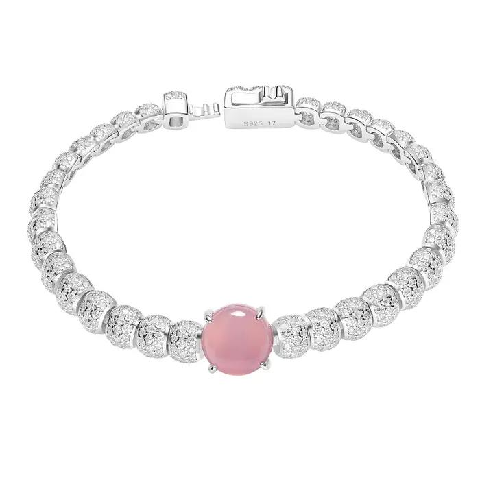 MEE-Boucles d'Oreilles en Calcédoine Rose Incrustée pour Femme, Argent Sterling 925 Plaqué Or, Mode Toxique