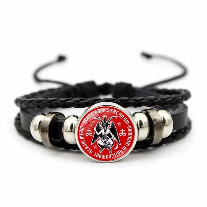 Bracelet satanique Lucifer Satan Baxter pendentif en verre Bracelet tricoté en cuir fait à la main multicouche perlé cadeaux artisanaux