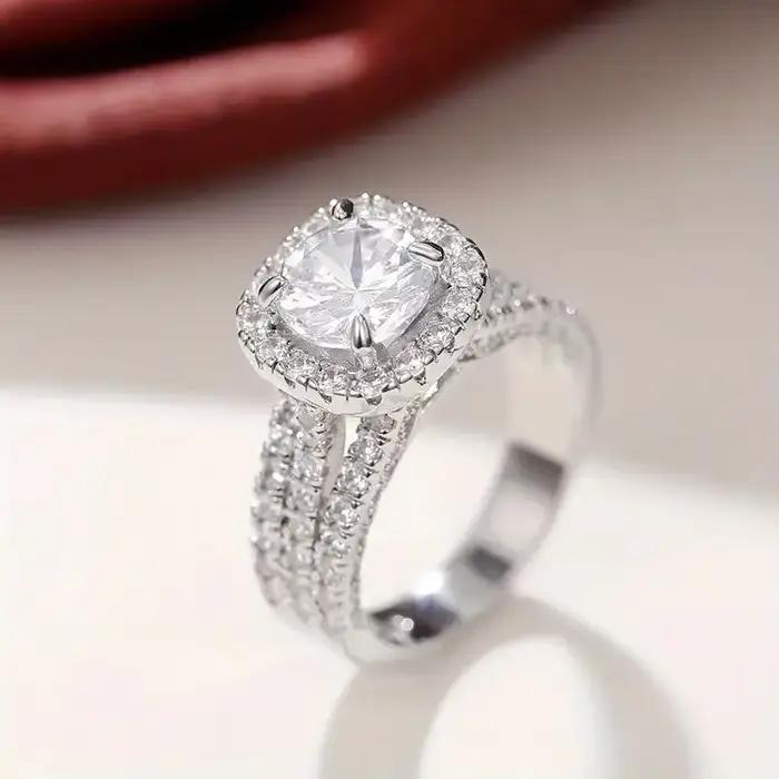 Bague en argent sterling 925 avec moissanite et cristal motif coeur élégante pour mariage anniversaire ou cadeau femme