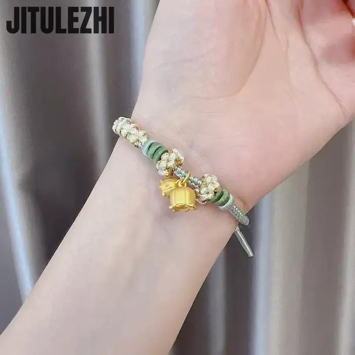 Bracelet en or 18 carats pour femmes, Placer en or, cloche dorée ancienne, orchidée, tempérament Simple, tissé à la main, petite orchidée Ha