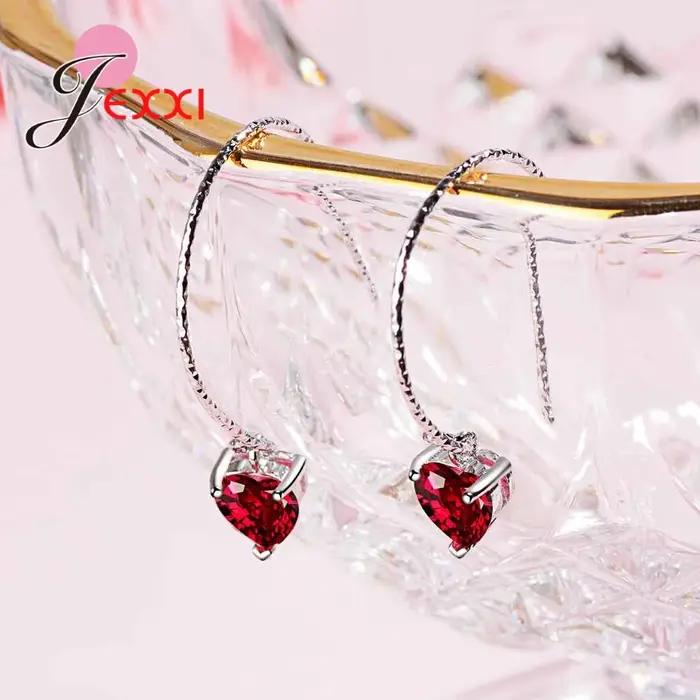 Boucles d'oreilles pendantes en forme de cœur rouge, en argent Sterling 925, accessoires romantiques