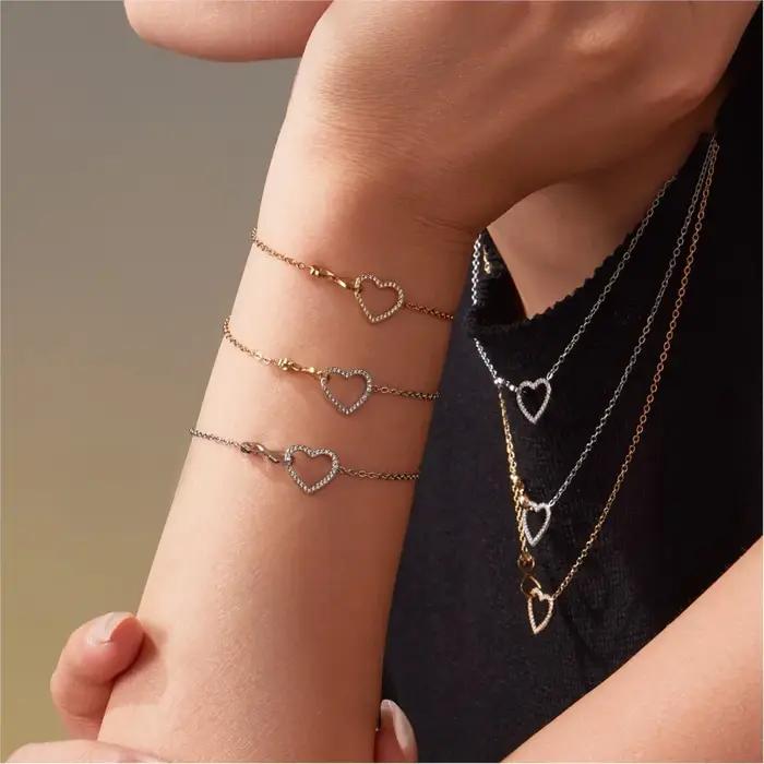 Ensemble de bijoux collier et bracelet pour femmes en acier inoxydable plaqué or design cœur et infini pour offrir