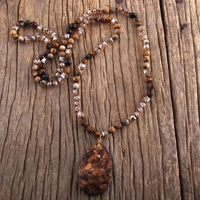 RH mode bohème bijoux 6mm pierres naturelles cristal avec Semi précieux Dorp pendentif colliers pour Boho collier