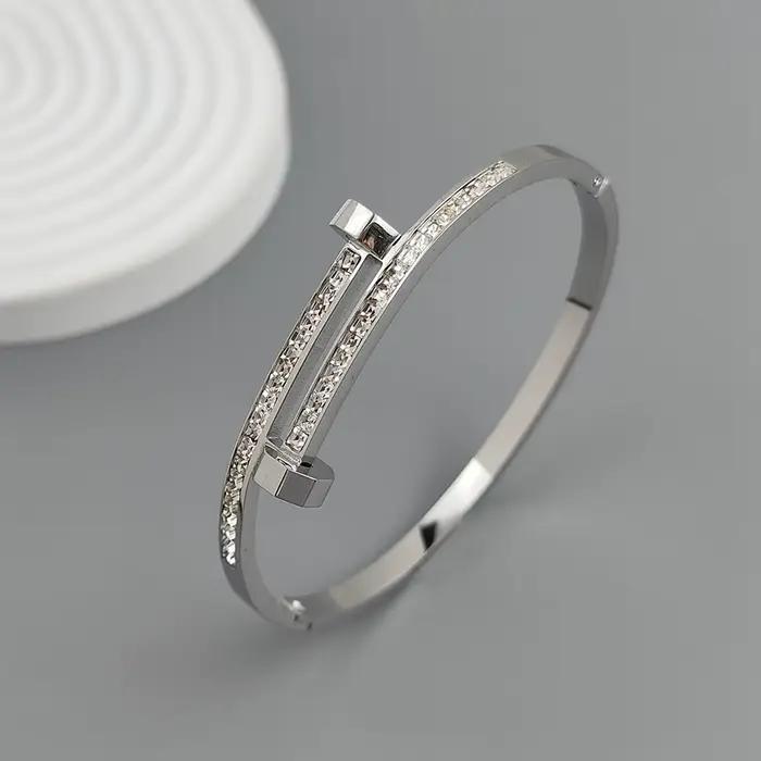 Nouveau bracelet plaqué or en acier inoxydable et zircon pour ongles 18K, bracelet de couple étanche