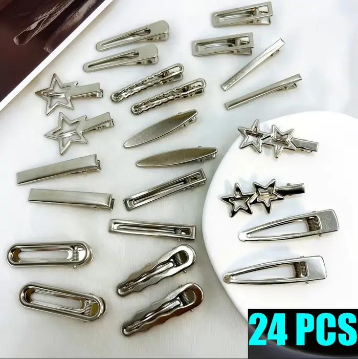 Barrettes Métalliques Argentées Y2K pour Femmes et Filles, Étoile, Styles Multiples, Pince Bec de Ca