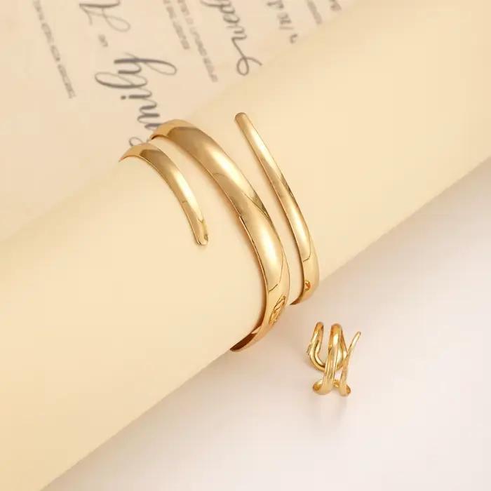 Ensemble de bijoux pour femmes bracelet de manchette géométrique et bagues en alliage de métaux