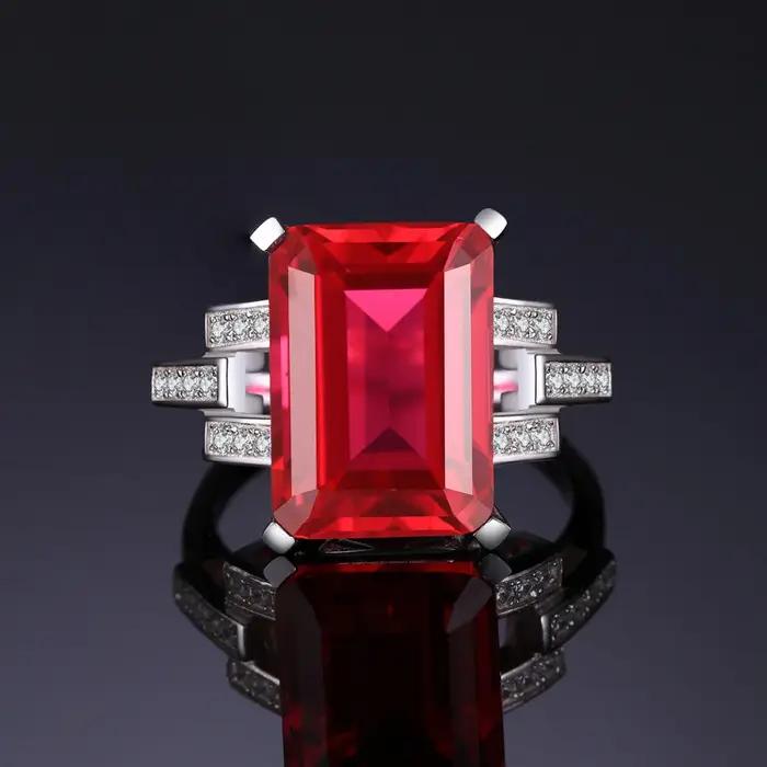 9.1ct rouge créé rubis 925 en argent Sterling Solitaire bague de fiançailles de mariage pour les femmes fête bijoux