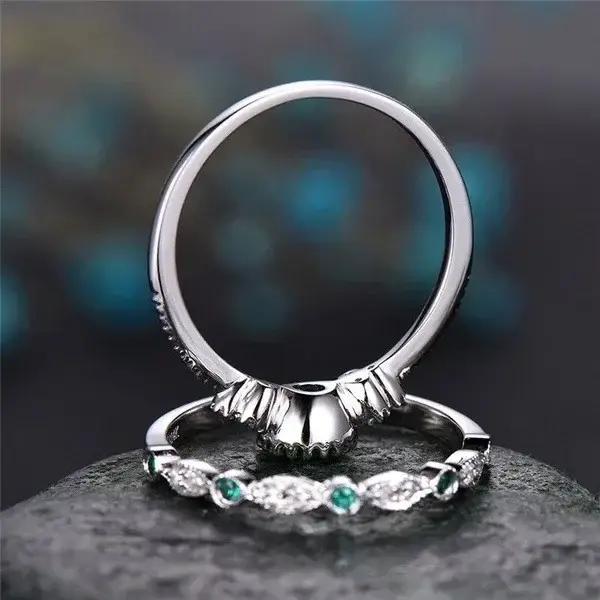 Bague en argent 925 avec émeraude et diamant pour femme