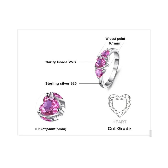 Amour Coeur 1.2ct Créé Saphir Rose 925 Argent Sterling 3 Bague en pierre pour Les Femmes De Fiançailles De Mode Cadeau