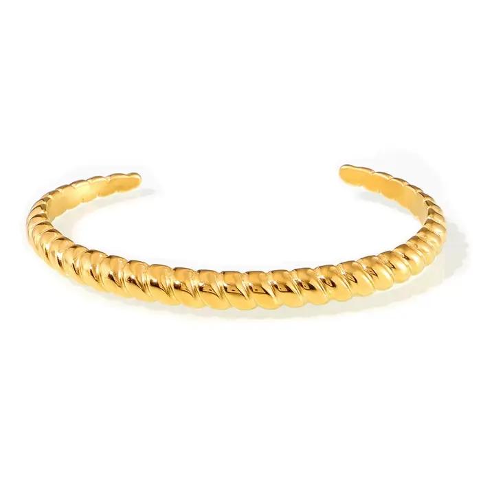 Bracelet fileté en acier titane plaqué or véritable 18 carats, ouverture Non réglable, géométrie minimaliste, bijoux à la mode, cadeaux pour femmes