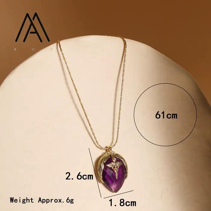 Collier en pierre précieuse verte naturelle avec pendentif en améthyste forme de goutte chaîne à maillons plaquée or bijoux quotidiens et pour occasions spéciales femmes