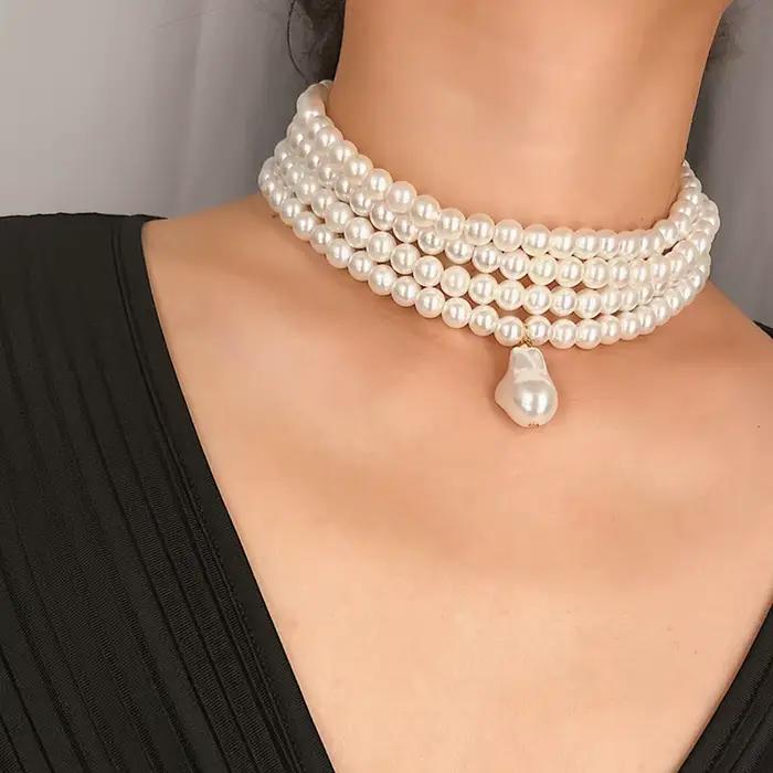 Collier ras du cou en perles superposées coréennes pour femmes