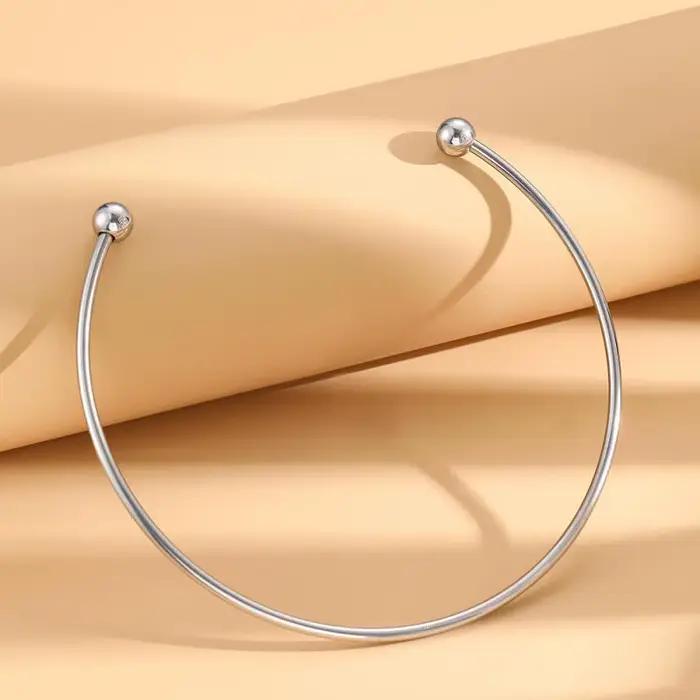 Colliers Simplicity en acier inoxydable brillant pour femmes et hommes, colliers géométriques ajustables à ouverture, bijoux cadeaux