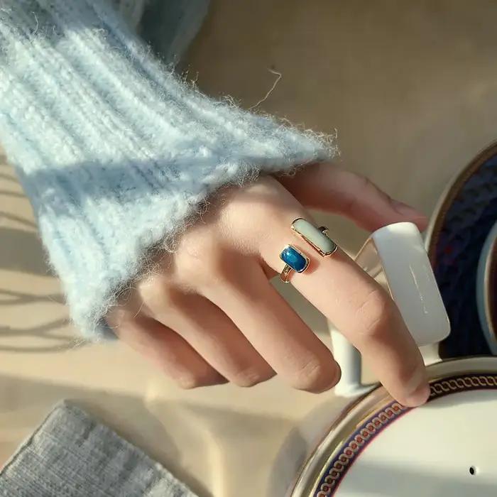 Bague en émail goutte à goutte colorée réglable pour femmes