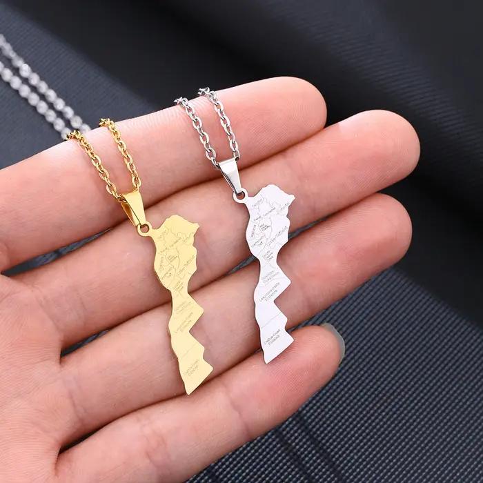 Nouveau Collier Pendentif Carte du Maroc 2026 en Acier Inoxydable pour Femme et Homme