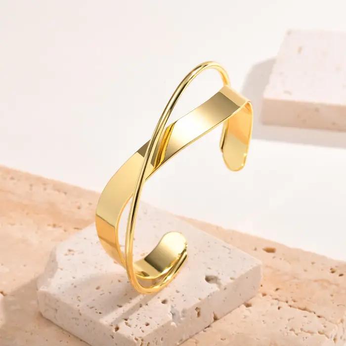 Vnox-Bracelets de manchette élégants pour femmes, gros bracelets ouverts en métal plaqué or, bracelet de manchette large poli