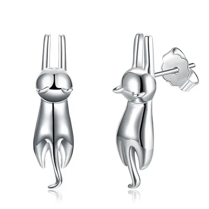 ANENJERY couleur argent élégant mignon chat ensemble de bijoux collier et boucles d'oreilles ensembles