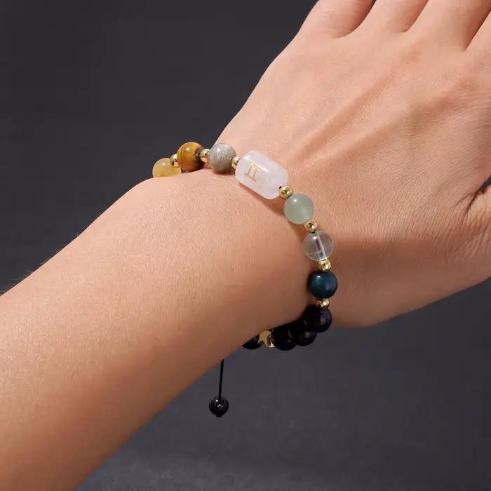 Bracelet verseau mélange pierre naturelle quartz perles de cristal 12 signes du zodiaque Constellation Bracelets tressés pour femmes hommes bijoux