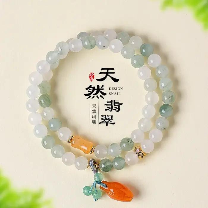 Tianshan montagne émeraude Double cercle Bracelet de perles femmes style chinois Jade boucle sûre Dongling