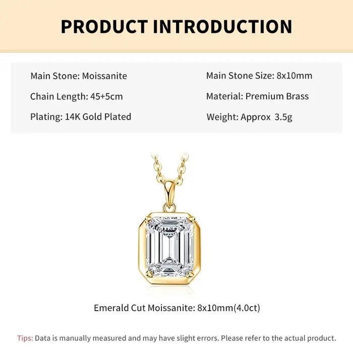 Collier pendentif Rrjzz Solitaire en moissanite taille émeraude 8x10mm