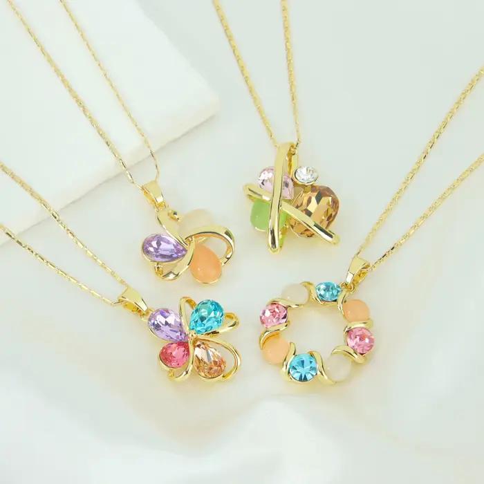 Ensemble de bijoux vintage en cristal zircone colorée 14k collier boucles d'oreilles pour femmes occasions spéciales minimalistes européens rares