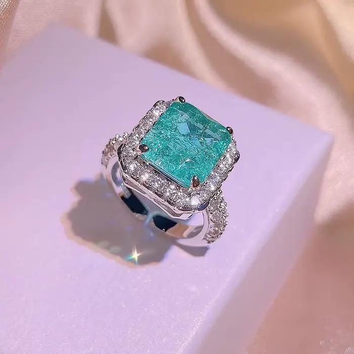 Ensemble de trois bijoux en argent 925 pour femmes, pendentif carré Paraiba émeraude, collier, boucl