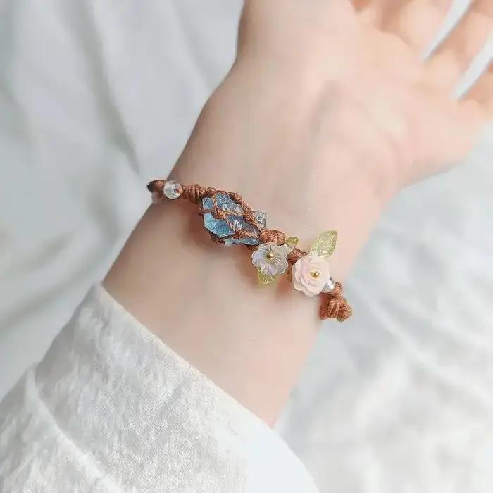 Bracelet en maille de cristal aigue-marine perlé, cordon réglable, bijoux faits à la main pour les o