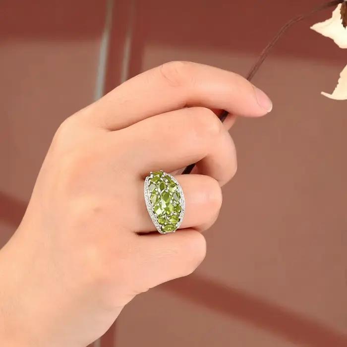 Bague en argent sterling 925 sertie de peridote naturelle pour femme occasions spéciales anniversaires demandes en mariage alliances de mariage