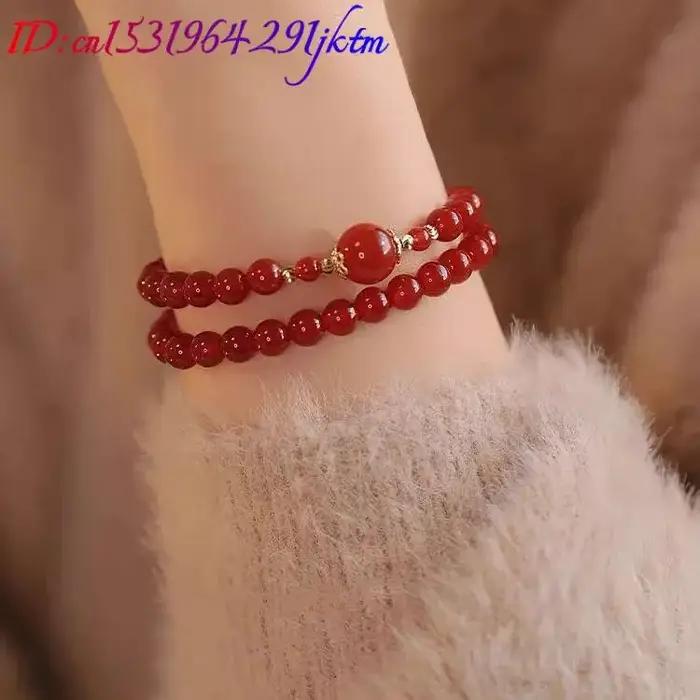 Bracelet Double couche en perles de Jade naturel rouge