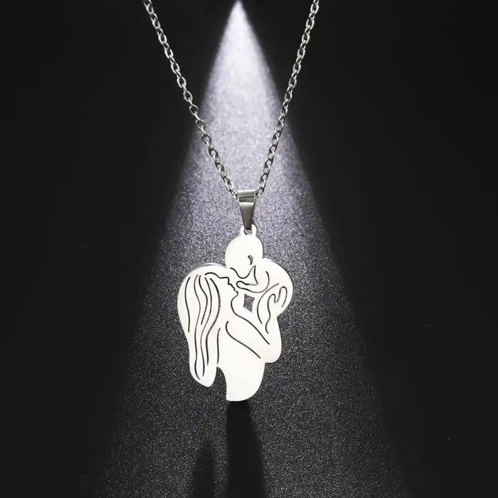 Collier Maman et Bébé Fête des Mères Bijou en Acier Inoxydable avec Pendentif Or Argent Rouge Rouille Femme Occasions Spéciales