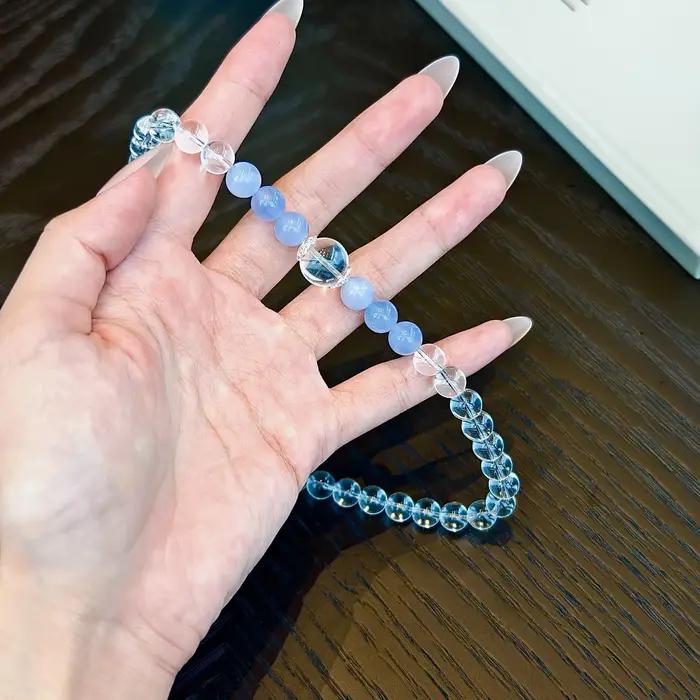 Brume de mer aigue-marine fraîche cristal blanc Double cercle Bracelet Simple exquis main chaîne Ins purifiant l'énergie