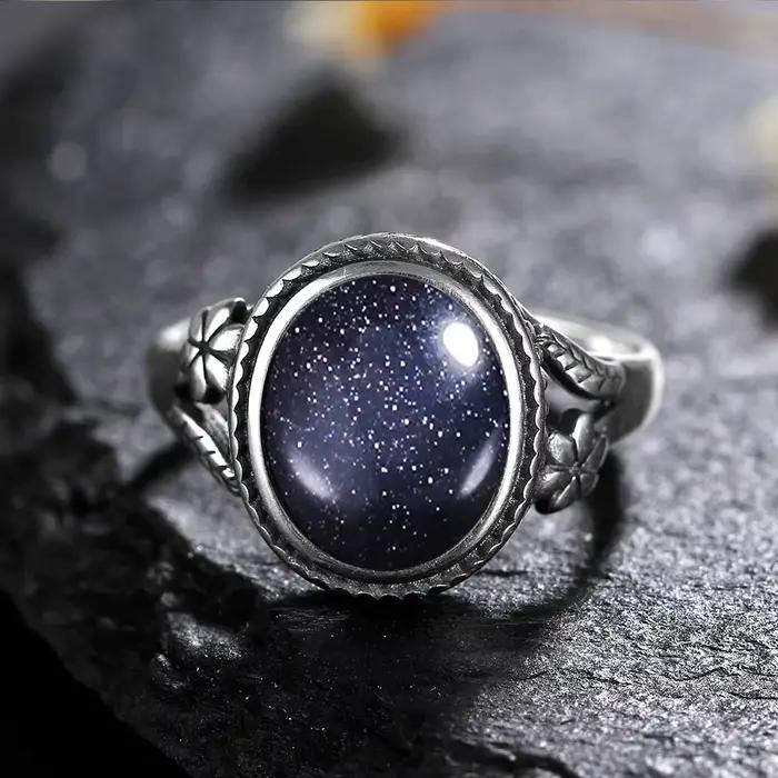 Vinatge bague en argent Bijoux féminins pierre de lune naturelle oeil de tigre anneaux personnalisés pour femmes