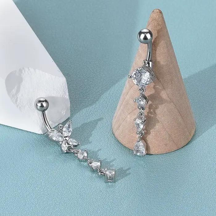 Anneau de nombril en zircone cubique avec finition plaquée argent pour femmes bijoux de corps élégants pour occasions spéciales